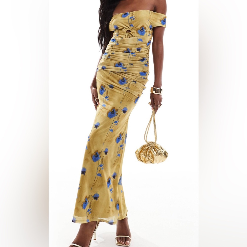 ASOS Design stretch chiffon Bardot drape midi dress